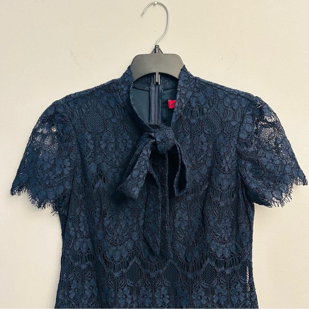 Betsey Johnson Navy Blue Lace Dress Tie Neck Size 0 - Picture 5 of 15